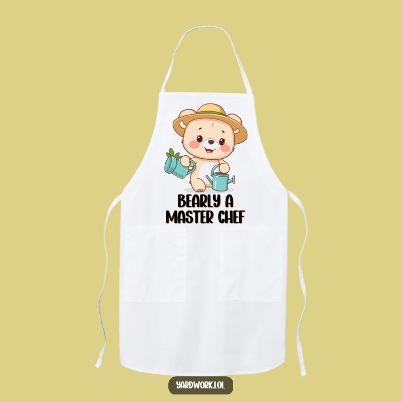 Funny Bear Cub Gardening Apron: Cheerful Kitchen Accessory Gift for Cooks