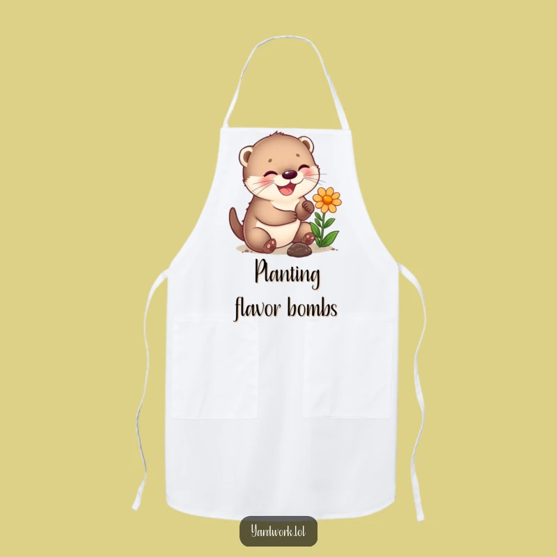Funny Otter Cub Planting Apron: Cheerful Kitchen Accessory Gift for Gardeners