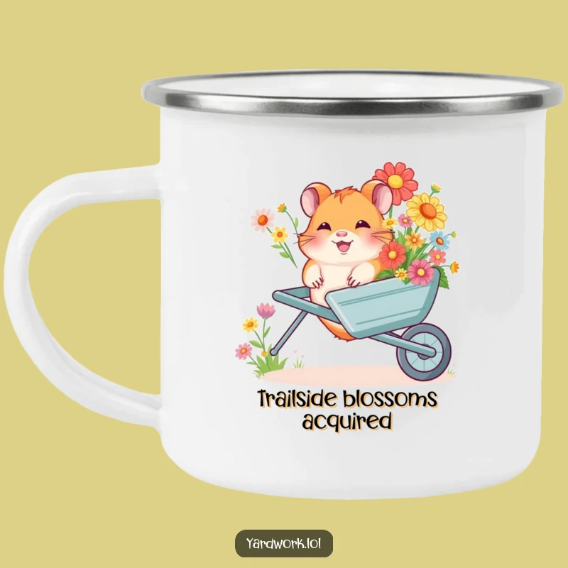 Funny Hamster Flower Wheelbarrow Camping Mug - Giggling Outdoor Coffee Gift
