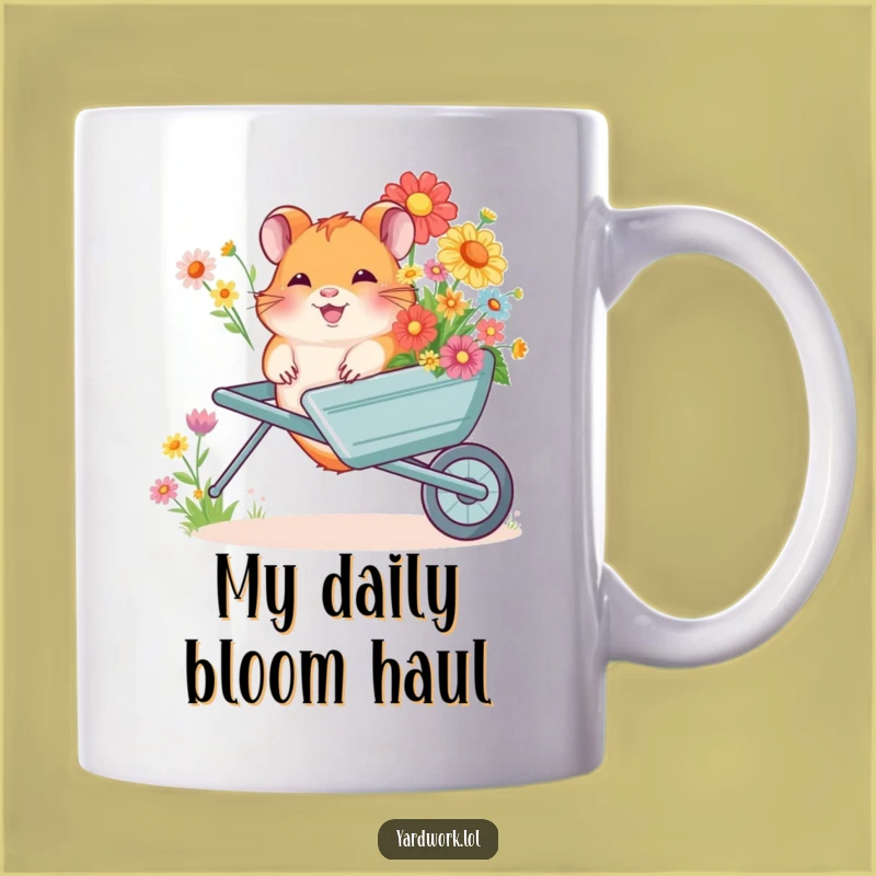 Funny Hamster Flower Wheelbarrow Mug - Adorable Giggling Pet Gift