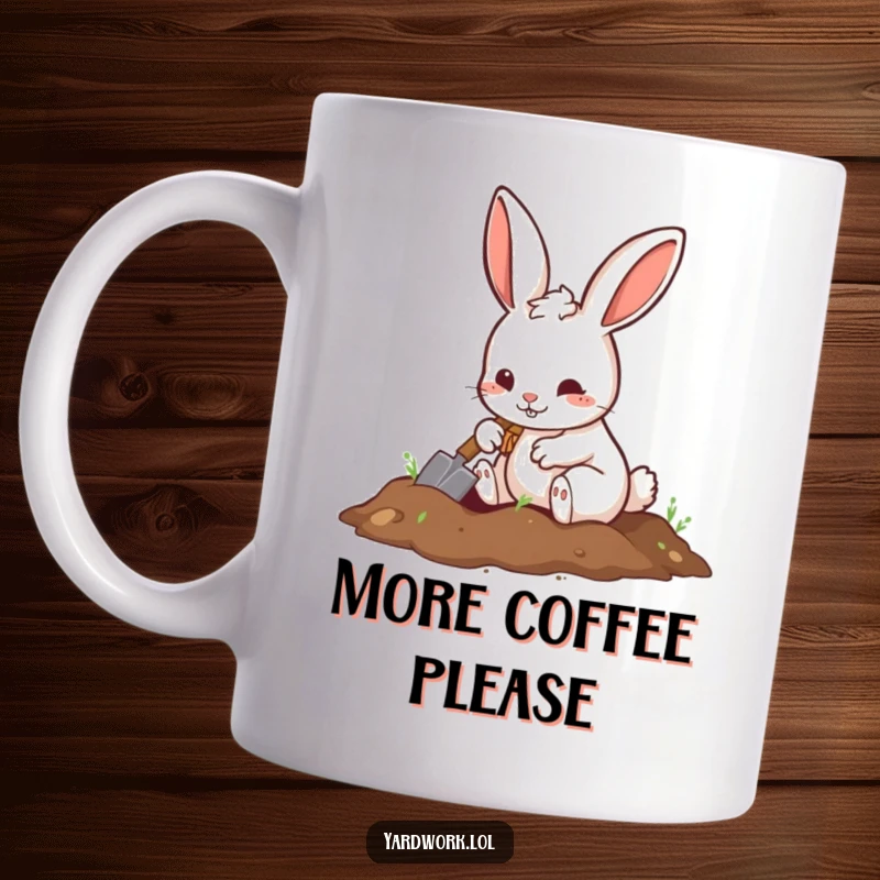 Funny rabbit actively digging a hole with a small shovel, full of playful energy for garden lovers.