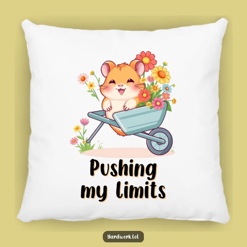 Funny Hamster Flower Wheelbarrow Pillow - Cozy Giggling Pet Accent Gift