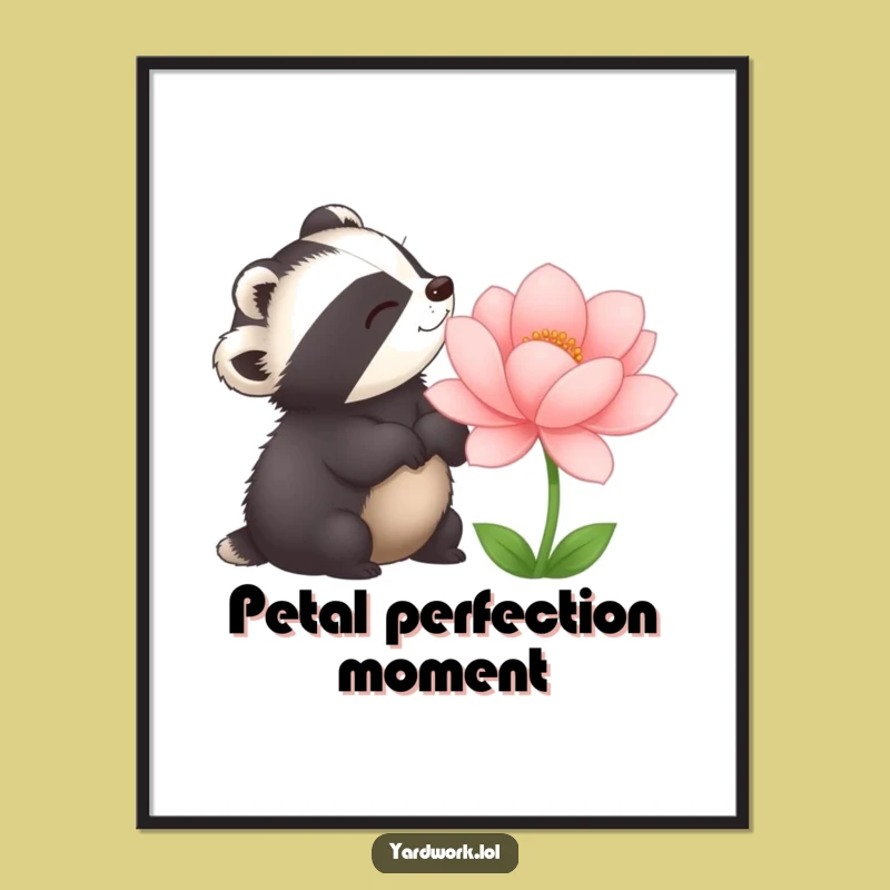 Funny Delighted Badger Flower Digital Art - Instant Nature Decor Gift