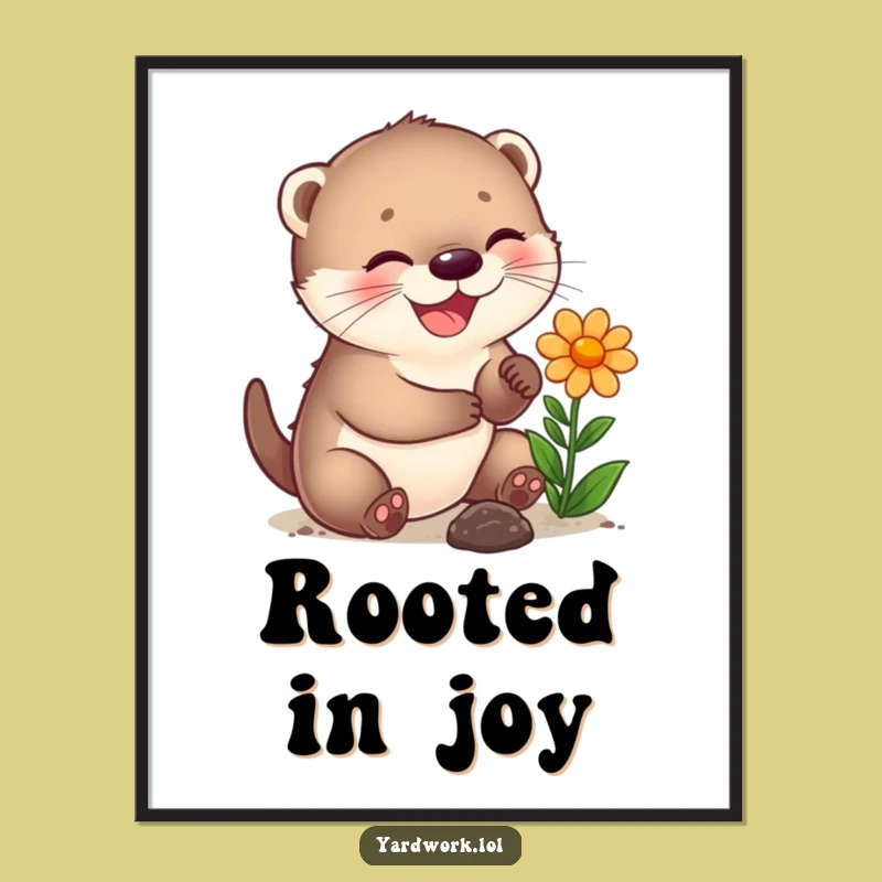 Funny Otter Cub Planting Digital Art Print: Joyful Decor Gift for Walls