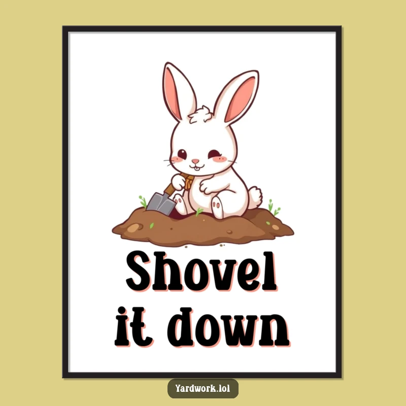 Funny Rabbit Digging Digital Art Print: Playful Decor Gift for Walls