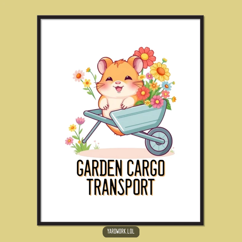 Funny Hamster Flower Wheelbarrow Digital Art - Instant Giggling Pet Decor Gift