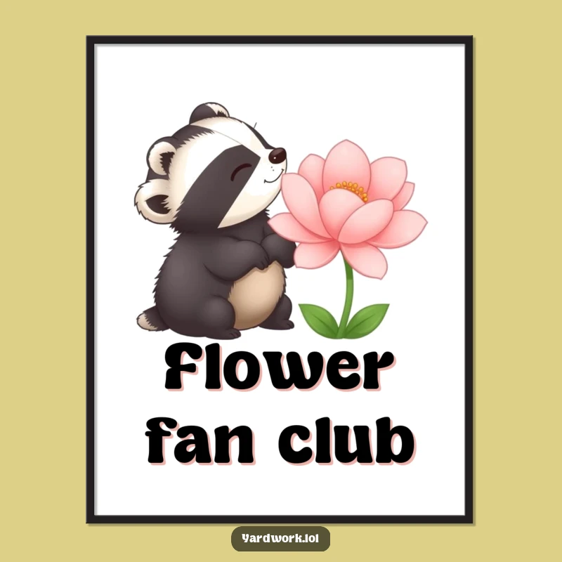 Funny Delighted Badger Flower Poster - Joyful Nature Wall Art Gift