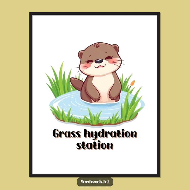 Funny Playful Otter Watering Poster - Whimsical Garden Art Gift