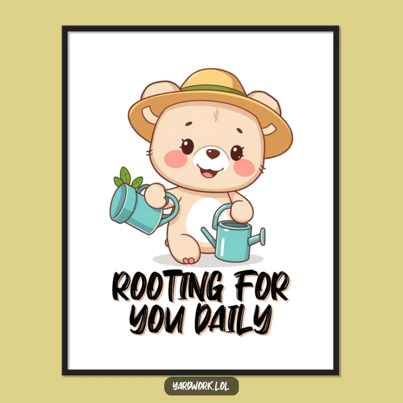Funny Bear Cub Gardening Poster: Cheerful Wall Art Gift for a Happy Home