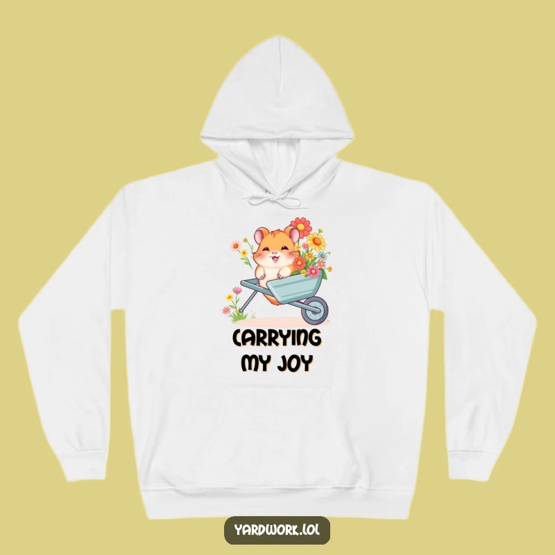 Funny Hamster Flower Wheelbarrow Hoodie - Cozy Giggling Pet Sweatshirt Gift