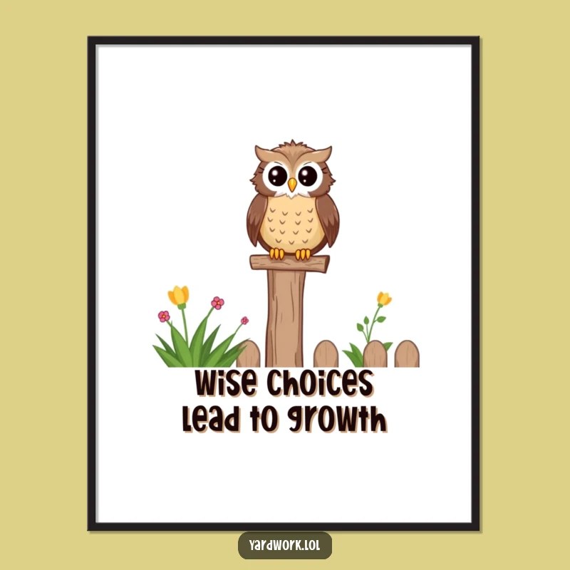 Funny Free Printable Wall Art: Content Owl On Fence, Wise Garden Scene, Downloadable Decor