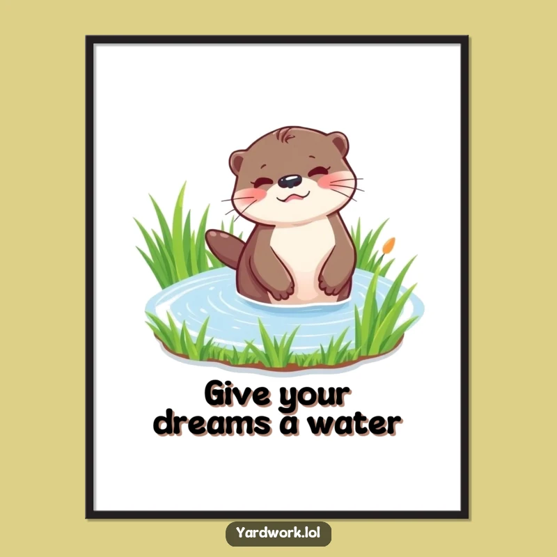 Funny Free Printable Wall Art: Playful Otter Watering Grass, Whimsical Garden Decor