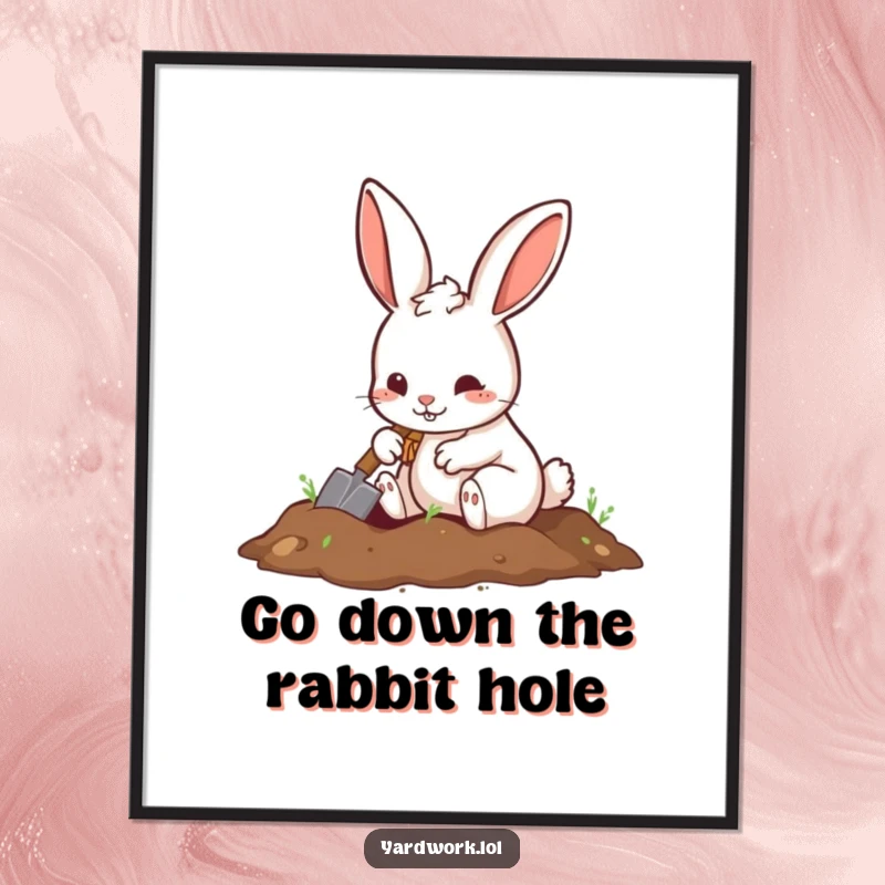 Funny Free Printable Wall Art: A playful rabbit digging a hole with a small shovel, ready for adventure.