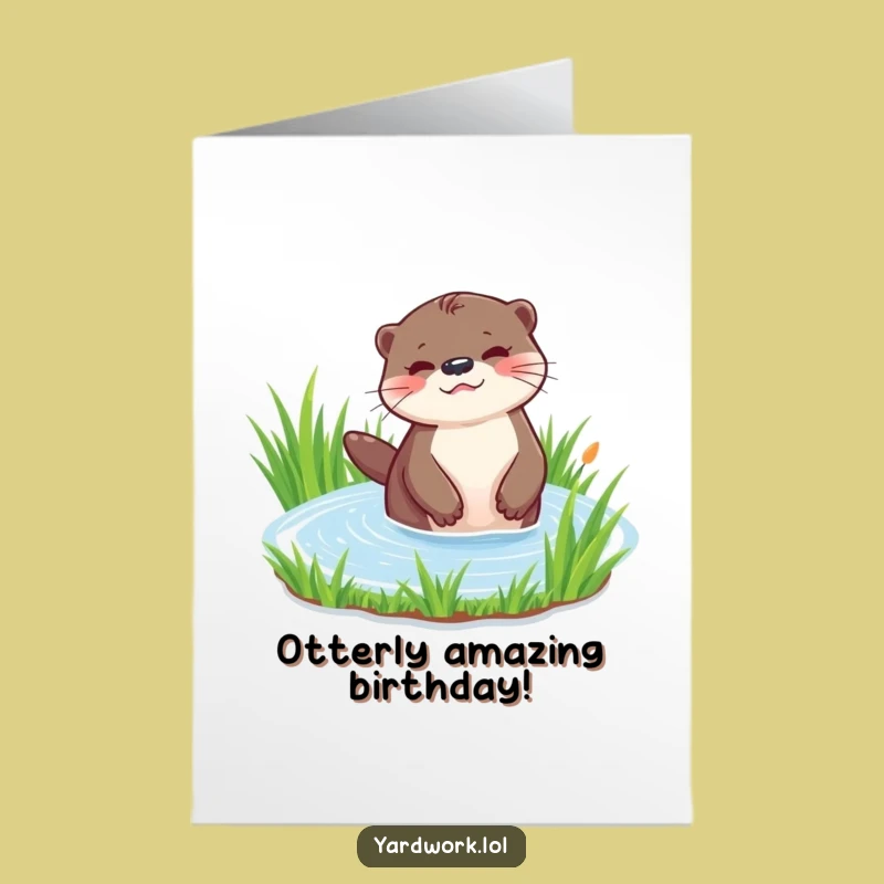 Free Printable Birthday Card: Playful Otter Watering, Funny Garden Scene, Downloadable Gift