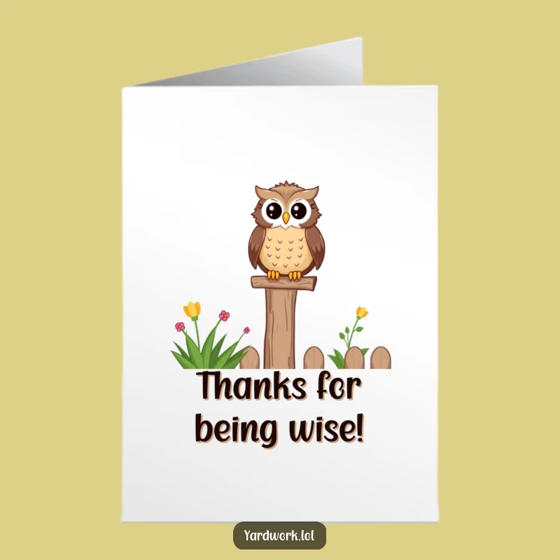 Free Printable Thank You Card: Owl On Fence, Garden Scene, Funny Downloadable Gratitude