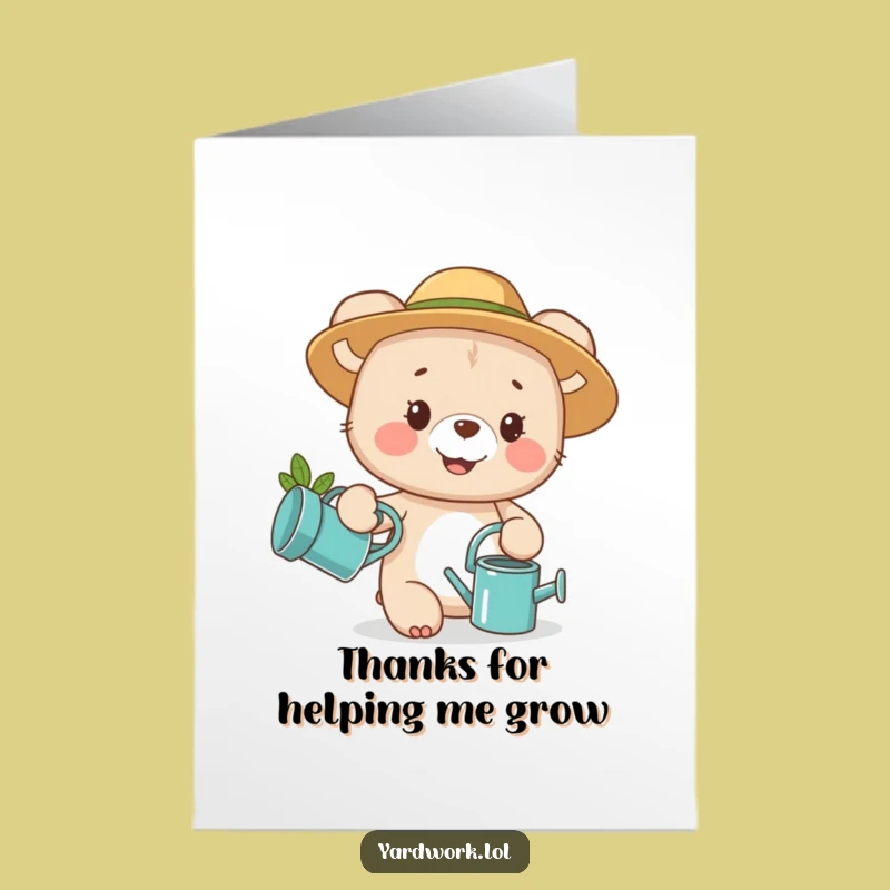 Free Printable Thank You Card: Grateful Bear Cub Gardener, Print at Home Gift