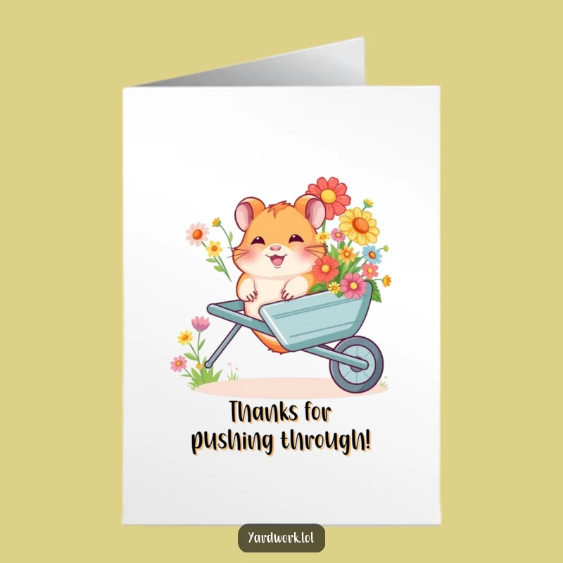 Free Printable Thank You Card: Hamster With Flowers, Funny Downloadable Appreciation Gift