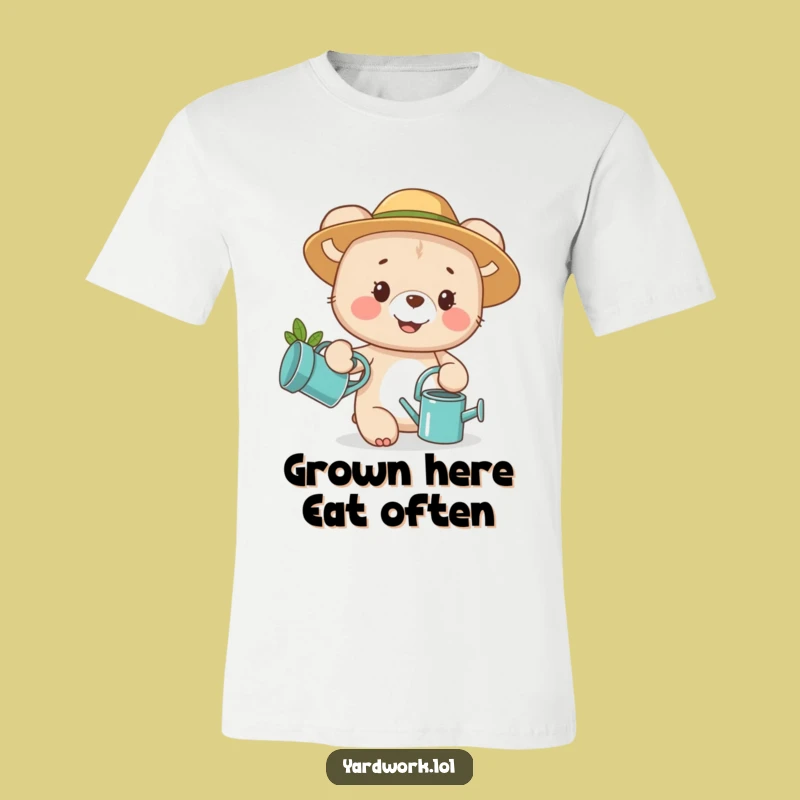 Funny Bear Cub T-Shirt: Happy Gardener Cute Animal Tee for a Cheerful Look